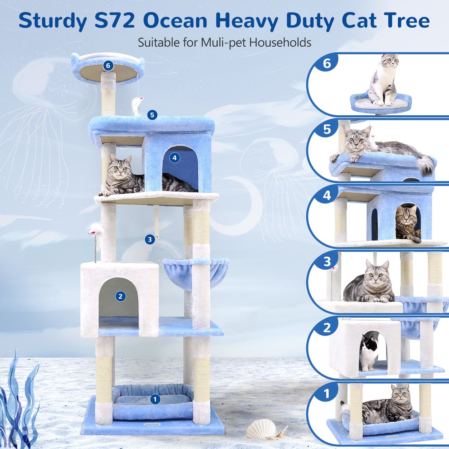 72 Inch Marine Blue Cat Climbing Frame